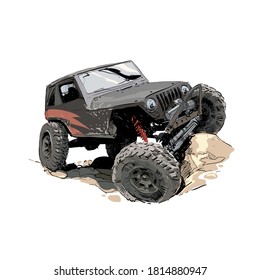 Off road car sketch. Sticker design template. Vector illustration.