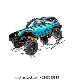 Off road car sketch. Sticker design template. Vector illustration.