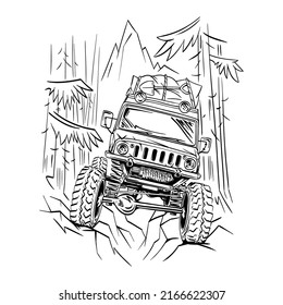 Off road car sketch. Sticker design template. Vector illustration.