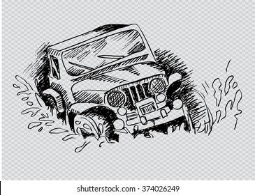 Off road Car. Sketchy style.