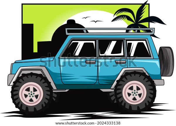 off road car in\
sunset background vector