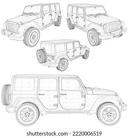 Off Road Car Vector 05. Modern 4x4 Suspension Off Road Pickup Suv Isolated Illustration On White Background.