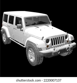 Off Road Car Vector 06. Modern 4x4 Suspension Off-Road Pickup Suv Isolated Illustration On Black Background.