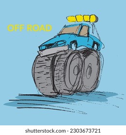 off road cartoon style rough sketch 