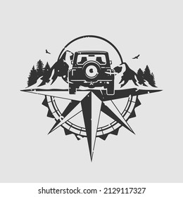 Off Road Compass Illustration Clip Art Design Shape. Adventure Silhouette Icon Vector.