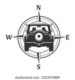 Off Road Compass Illustration Clip Art Design Shape. All Terrain 4x4 Silhouette Icon Vector.