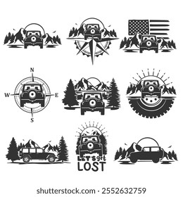 Off Road Compass Illustration Clip Art Design Shape. Adventure Silhouette Icon Vector.