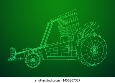 Off road dune buggy car. Terrain vehicle. Outdoor car racing, extreme sport oncept. Wireframe low poly mesh vector illustration