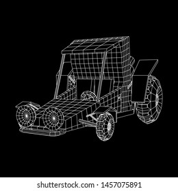 Off road dune buggy car. Terrain vehicle. Outdoor car racing, extreme sport oncept. Wireframe low poly mesh vector illustration