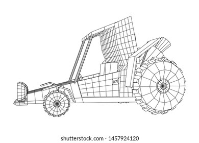 Off road dune buggy car. Terrain vehicle. Outdoor car racing, extreme sport oncept. Wireframe low poly mesh vector illustration