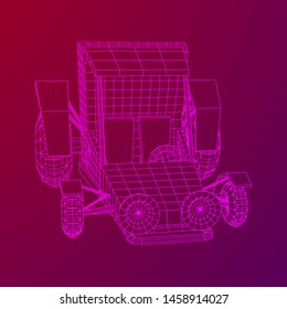 Off road dune buggy car. Terrain vehicle. Outdoor car racing, extreme sport oncept. Wireframe low poly mesh vector illustration