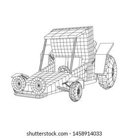 Off road dune buggy car. Terrain vehicle. Outdoor car racing, extreme sport oncept. Wireframe low poly mesh vector illustration