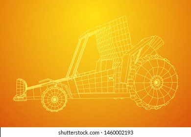 Off road dune buggy car. Terrain vehicle. Outdoor car racing, extreme sport oncept. Wireframe low poly mesh vector illustration