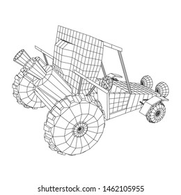 Off road dune buggy car. Terrain vehicle. Outdoor car racing, extreme sport oncept. Wireframe low poly mesh vector illustration