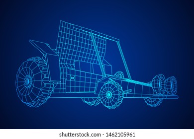 Off road dune buggy car. Terrain vehicle. Outdoor car racing, extreme sport oncept. Wireframe low poly mesh vector illustration