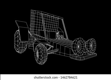 Off road dune buggy car. Terrain vehicle. Outdoor car racing, extreme sport oncept. Wireframe low poly mesh vector illustration