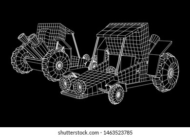 Off road dune buggy car. Terrain vehicle. Outdoor car racing, extreme sport oncept. Wireframe low poly mesh vector illustration