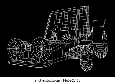 Off road dune buggy car. Terrain vehicle. Outdoor car racing, extreme sport oncept. Wireframe low poly mesh vector illustration