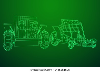 Off road dune buggy car. Terrain vehicle. Outdoor car racing, extreme sport oncept. Wireframe low poly mesh vector illustration