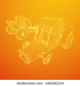 Off road dune buggy car. Terrain vehicle. Outdoor car racing, extreme sport oncept. Wireframe low poly mesh vector illustration