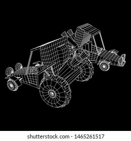Off road dune buggy car. Terrain vehicle. Outdoor car racing, extreme sport oncept. Wireframe low poly mesh vector illustration