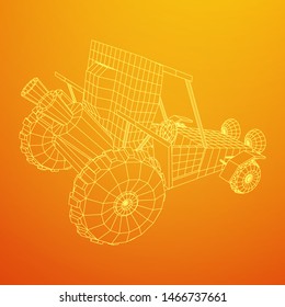 Off road dune buggy car. Terrain vehicle. Outdoor car racing, extreme sport oncept. Wireframe low poly mesh vector illustration