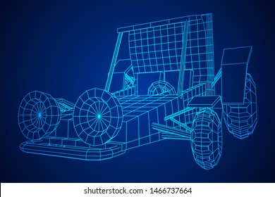 Off road dune buggy car. Terrain vehicle. Outdoor car racing, extreme sport oncept. Wireframe low poly mesh vector illustration
