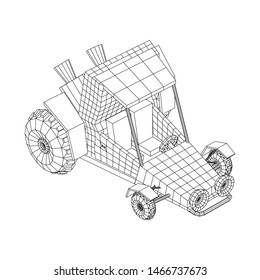 Off road dune buggy car. Terrain vehicle. Outdoor car racing, extreme sport oncept. Wireframe low poly mesh vector illustration