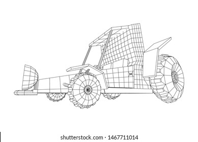 Off road dune buggy car. Terrain vehicle. Outdoor car racing, extreme sport concept. Wireframe low poly mesh vector illustration