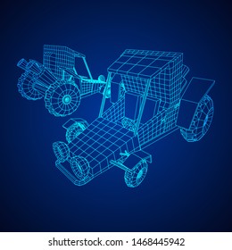 Off road dune buggy car. Terrain vehicle. Outdoor car racing, extreme sport concept. Wireframe low poly mesh vector illustration