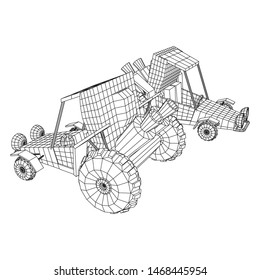 Off road dune buggy car. Terrain vehicle. Outdoor car racing, extreme sport concept. Wireframe low poly mesh vector illustration