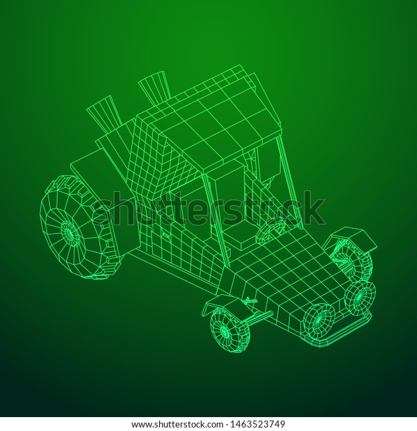 Off road dune buggy car. Terrain vehicle.\
Outdoor car racing, extreme sport oncept. Wireframe low poly mesh\
vector illustration