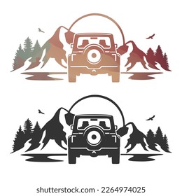 Off Road Illustration Clip Art Design Shape. Mountain Suv 4x4 Silhouette Icon Vector.