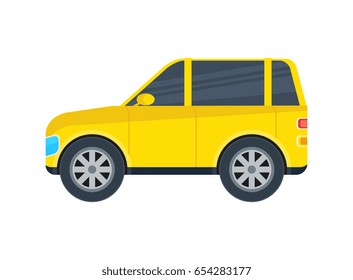 Off road jeep isolated icon. SUV car, modern automobile, people transportation side view vector illustration.
