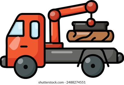 Off road Log Handling Vehicle with knuckle boom concept, Hydraulic Rotation Pick up bole truck vector outline design timber and lumber Symbol, forest Deforestation products Sign,mill yard and woodland