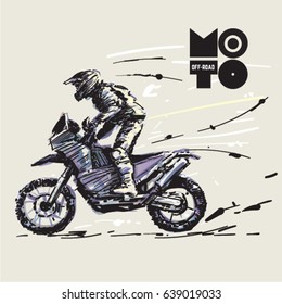 Off Road Motorcycle. Sketch Style Vector Illustration