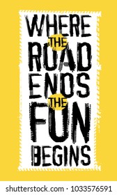 Off road quote lettering. Grunge words made from unique letters. Vector illustration useful for poster, print and T-shirt design. Editable graphic element in yellow, black and white colors.