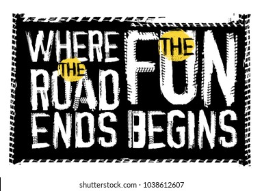 Off road quote lettering. Grunge words made from unique letters. Vector illustration useful for poster, print and T-shirt design. Editable graphic element in black, yellow and white colors.