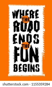 Off road quote lettering. Grunge words made from unique letters. Vector illustration useful for poster, print and T-shirt design. Editable graphic element in orange, black and white colors.