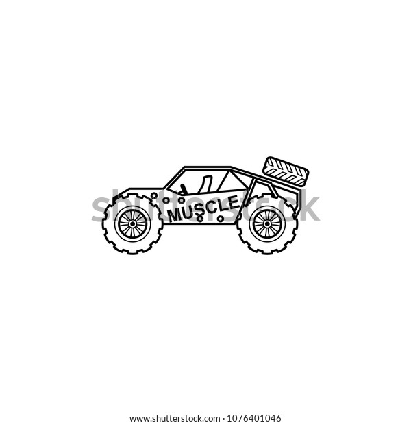 off road racing car illustration. Element of\
extreme races for mobile concept and web apps. Thin line off road\
racing car illustration can be used for web and mobile. Premium\
icon on white background