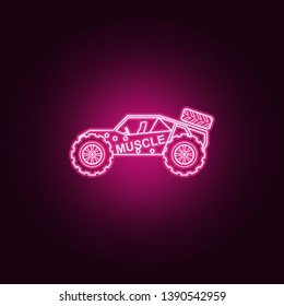 Off road racing car neon icon. Elements of bigfoot car set. Simple icon for websites, web design, mobile app, info graphics