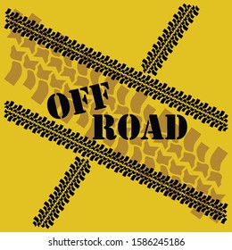 Off road sign with SUV tire tracks. Flat abstract vector logo.