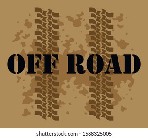 Off Road Sign With SUV Tire Tracks. Flat Abstract Vector Logo.