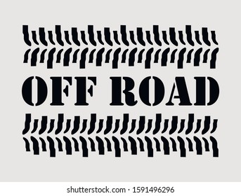 Off road sign with SUV tire tracks. Flat abstract vector logo.