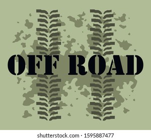 Off road sign with SUV tire tracks. Flat abstract vector logo.