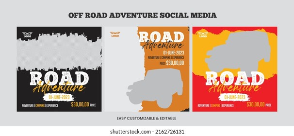 Off road social media post template bundle. Car social media web banner set