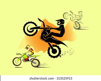 Off road sport Motorcycle. in sand hill. vector set illustration 