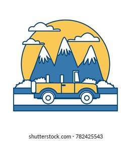 Off road sport truck between mountains landscape