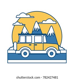 Off road sport truck between mountains landscape