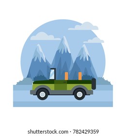 Off road sport truck between mountains landscape